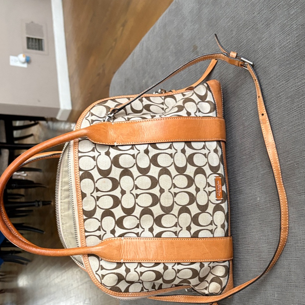 Coach Brown and Cream Shoulder Bag